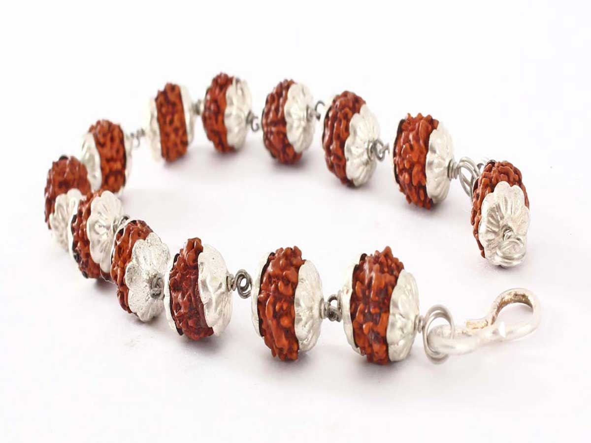 lucky charm Rudraksh silver capped bracelet