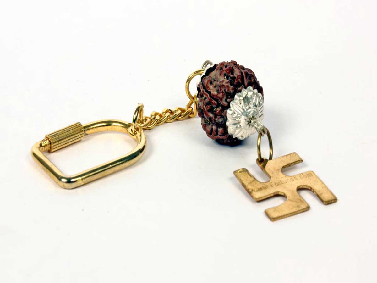 Lucky charm Rudraksh - Swastik key ring