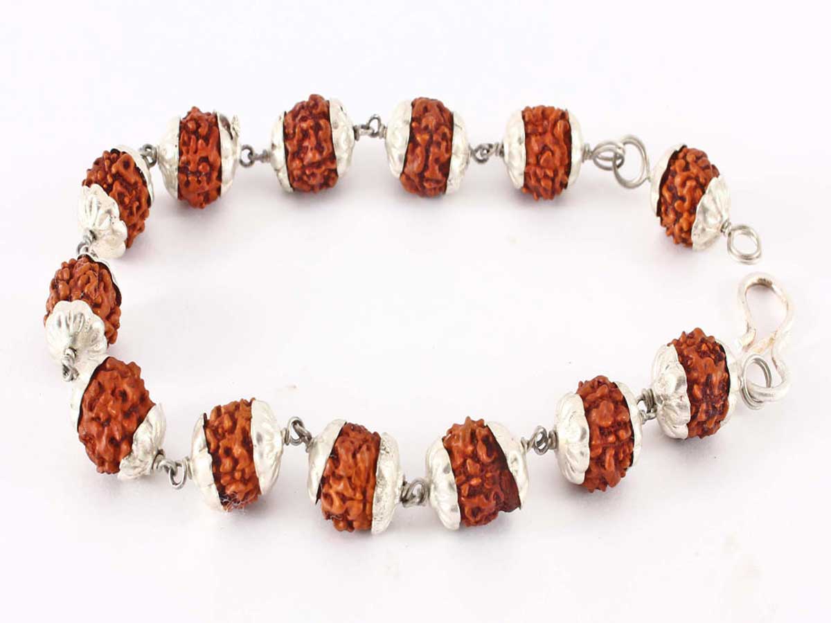 lucky charm Rudraksh silver capped bracelet